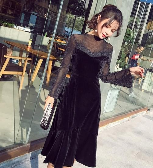 セクシー ワンピース ドレス レディース ベルベット ロング 結婚式 二次会 パーティ 大きいサイズ ラメ 黒 結婚式や二次会にオススメのドレス専門店 Ange Collection