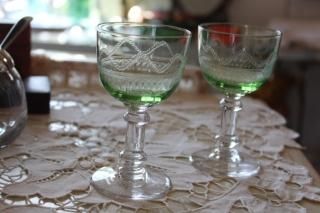 ウランガラス　アンティーク　カクテルグラス　氷コップ　バカラ　サンルイ アンティーク ウランガラス リキュールグラス 2客セット