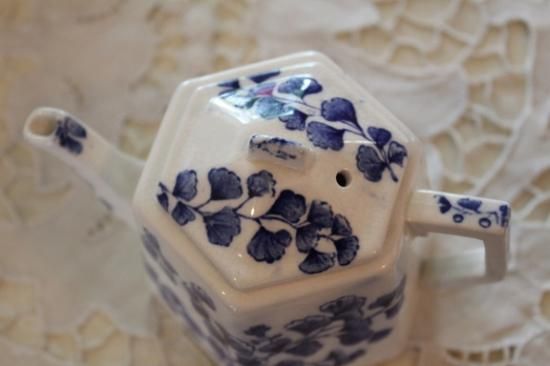 専用様フランスアンティークホーローポット　ハンドペイント ブルー　手描き フランス アンティーク ハンドペイント ブルーフラワー ホーロー