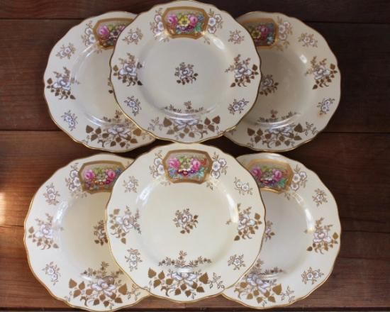 【sold】コープランド　スポード  ジュエル　ローズ　16cm プレート　4枚 スポード 食器 アンティーク お皿 ケーキ皿 バラ 花柄 ピンク