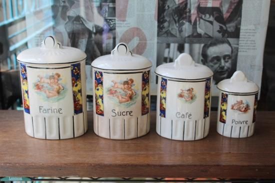 アンティーク フランス 陶器製 エンジェルキャニスター 4pc set アンティーク フランス 陶器製 エンジェルキャニスター 4pc set