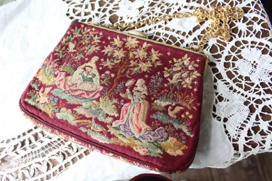 ヴィンテージ ゴブラン刺繍の手提げバッグ ヴィンテージ ゴブラン刺繍の手提げバッグ