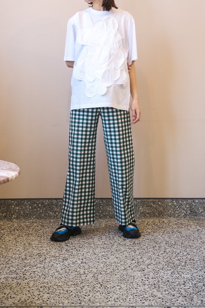 Washable Center-Crease Check Daily Wide Pants