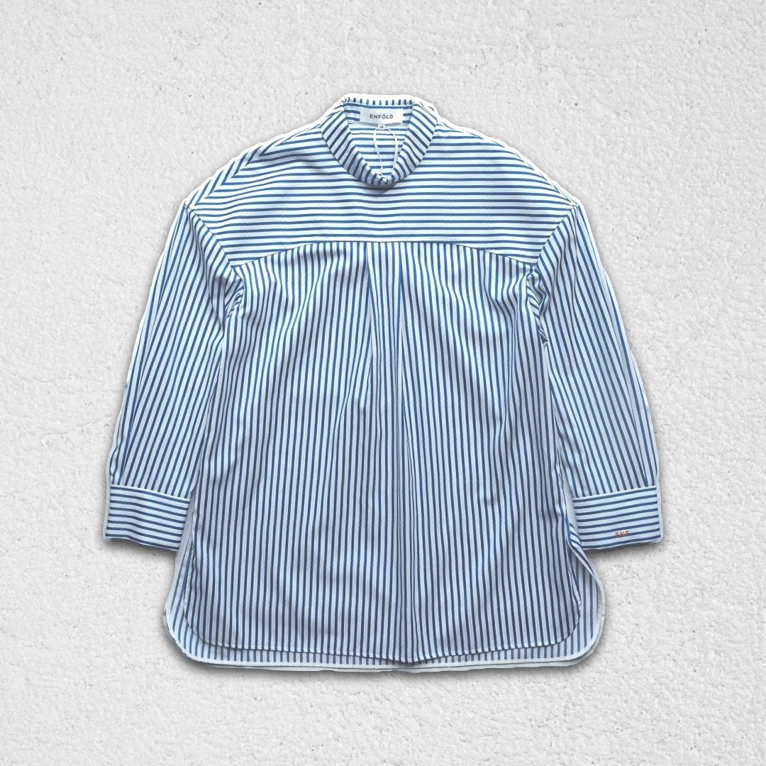 Stripe Stand-Neck Wide-Shoulder Shirt