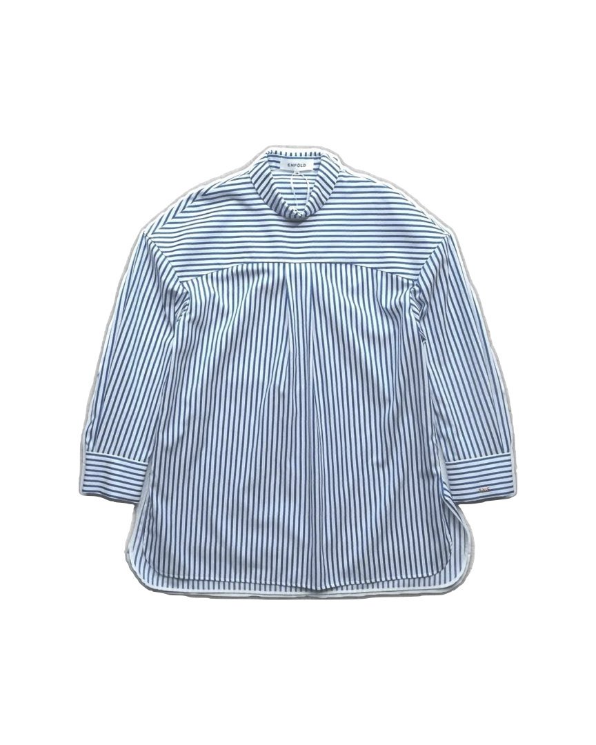 Stripe Stand-Neck Wide-Shoulder Shirt