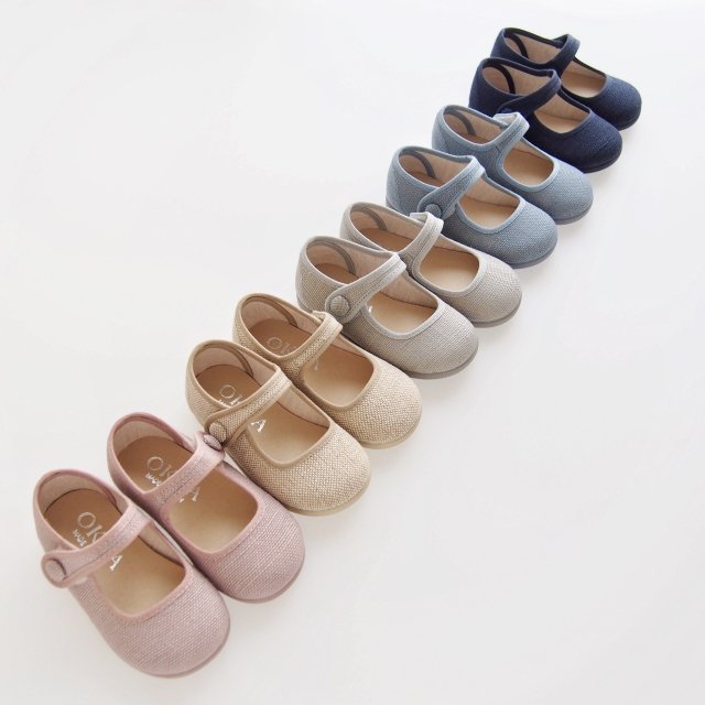 10% - LINEN Little Mary Jane shoes with velcro strap (Pink /Natural /Grey/ Pale blue/ Navy)