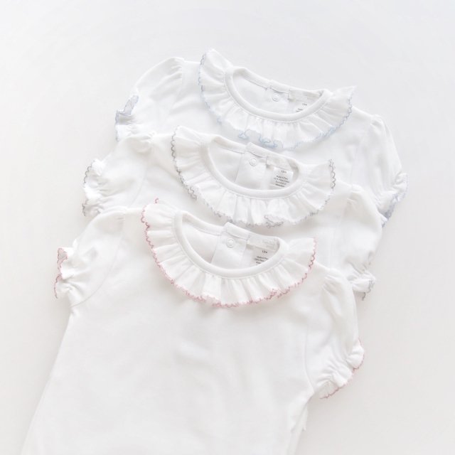 San Sakae Petit - Pima cotton frill collar body / T-shirt (Pale blue/ Grey/ Pink)
