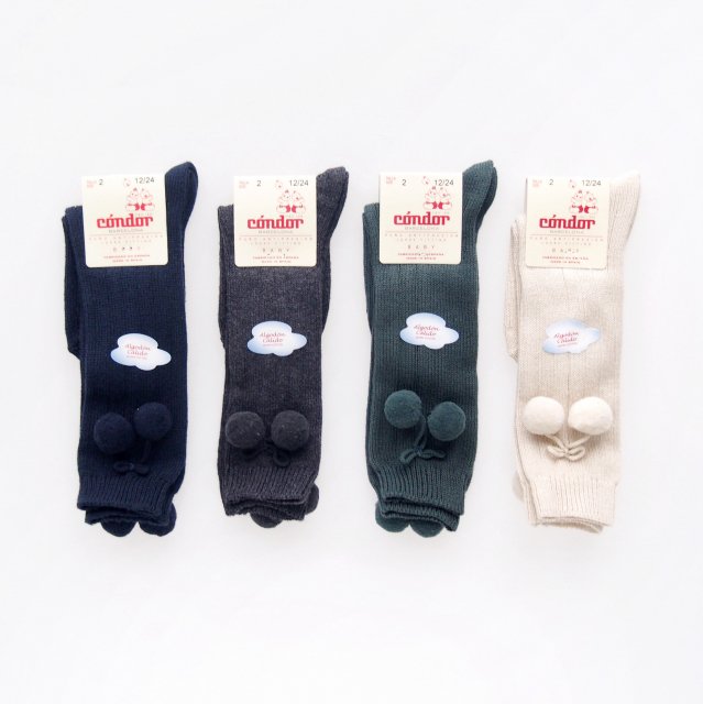 Condor - Pompoms warm cotton rib knee-high socks