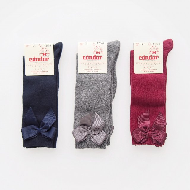Condor - Side ribbon knee high socks (3 colors)