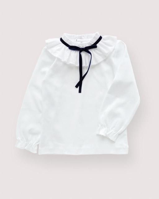 <img class='new_mark_img1' src='https://img.shop-pro.jp/img/new/icons1.gif' style='border:none;display:inline;margin:0px;padding:0px;width:auto;' />Frill navy ribbon blouse