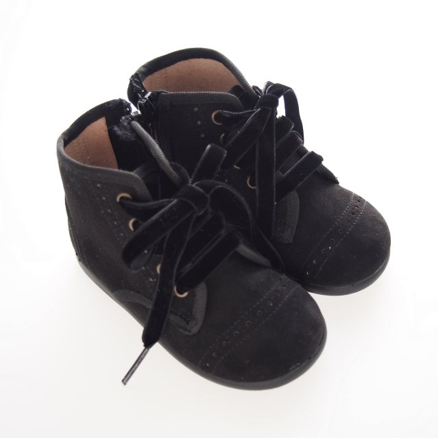 ▽10% - Little canvas suede short boots with velvet ribbon (Black)