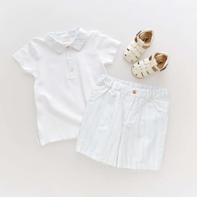 <img class='new_mark_img1' src='https://img.shop-pro.jp/img/new/icons1.gif' style='border:none;display:inline;margin:0px;padding:0px;width:auto;' />Laivicar / baby lai - Stripes polo & shorts set (pale blue) 