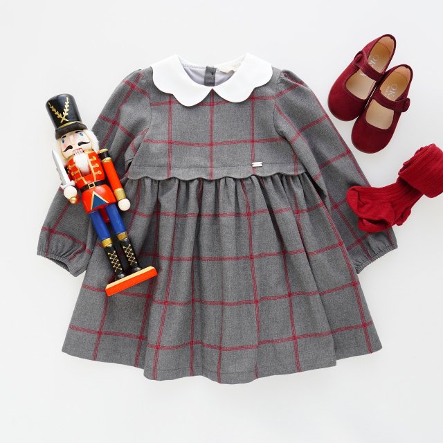 ▽20% - Laivicar / baby lai - Scallop and scallop grey checks dress 