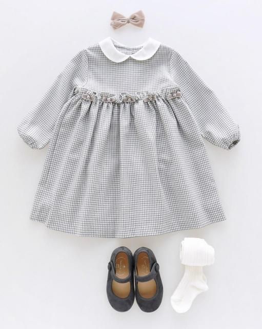 <img class='new_mark_img1' src='https://img.shop-pro.jp/img/new/icons1.gif' style='border:none;display:inline;margin:0px;padding:0px;width:auto;' />Vichy and velvet bow dress (Grey)