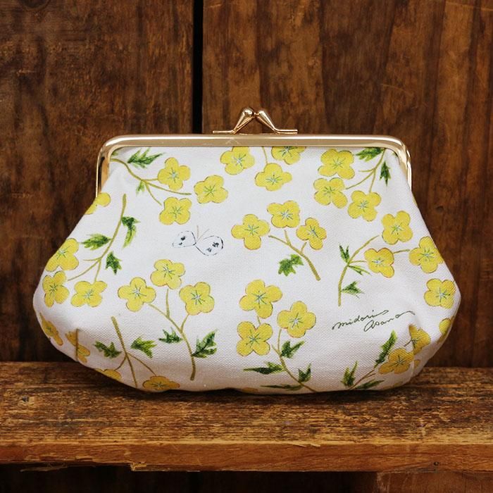 浅野みどり 帆布がま口コスメポーチ quiet afternoon (花柄) 夏セール ハンドメイド ミニミニ がま口ポーチ moda モダングリーン