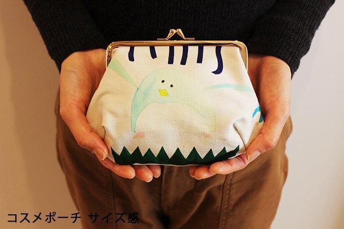 AikoFukawa 帆布がま口コスメポーチ squirrel garden (リス柄)