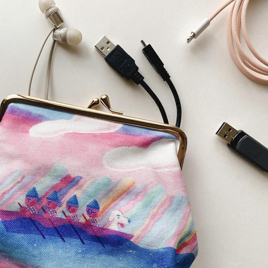 ネクタイ 帆布がま口コスメポーチ りんご畑