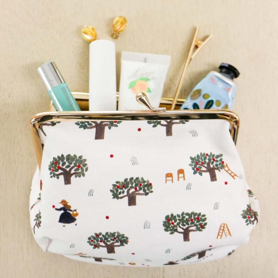 ネクタイ 帆布がま口コスメポーチ りんご畑