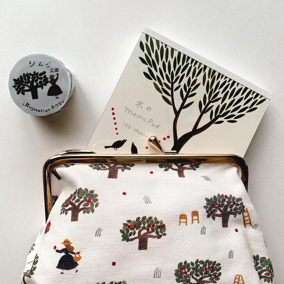 ネクタイ 帆布がま口コスメポーチ りんご畑