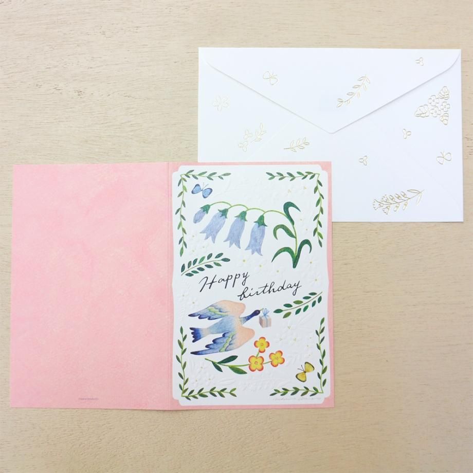 浅野みどり バースデーカード Bird birthday card pink