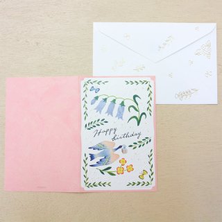 浅野みどり　バースデーカード　Bird birthday card   pink