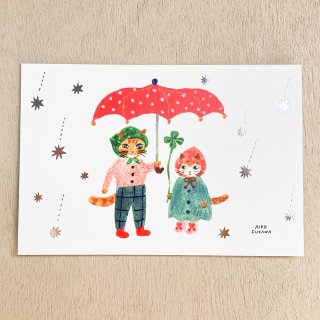 Aiko Fukawa　箔押しポストカード　raindrops