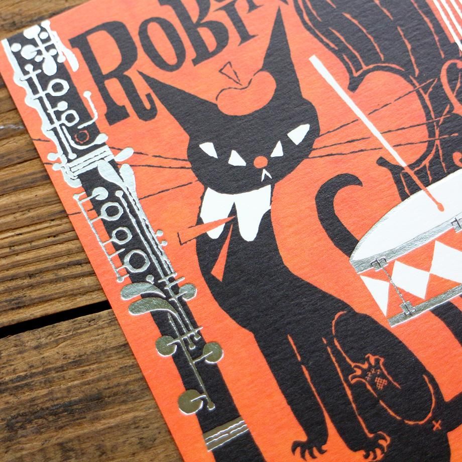 黒ねこ意匠 箔押しポストカード 楽器 黒ねこ意匠 箔押しポストカード 楽器