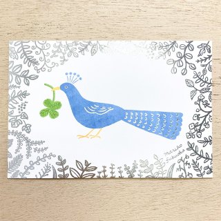 福岡麻利子　箔押しポストカード　Lucky Bird
