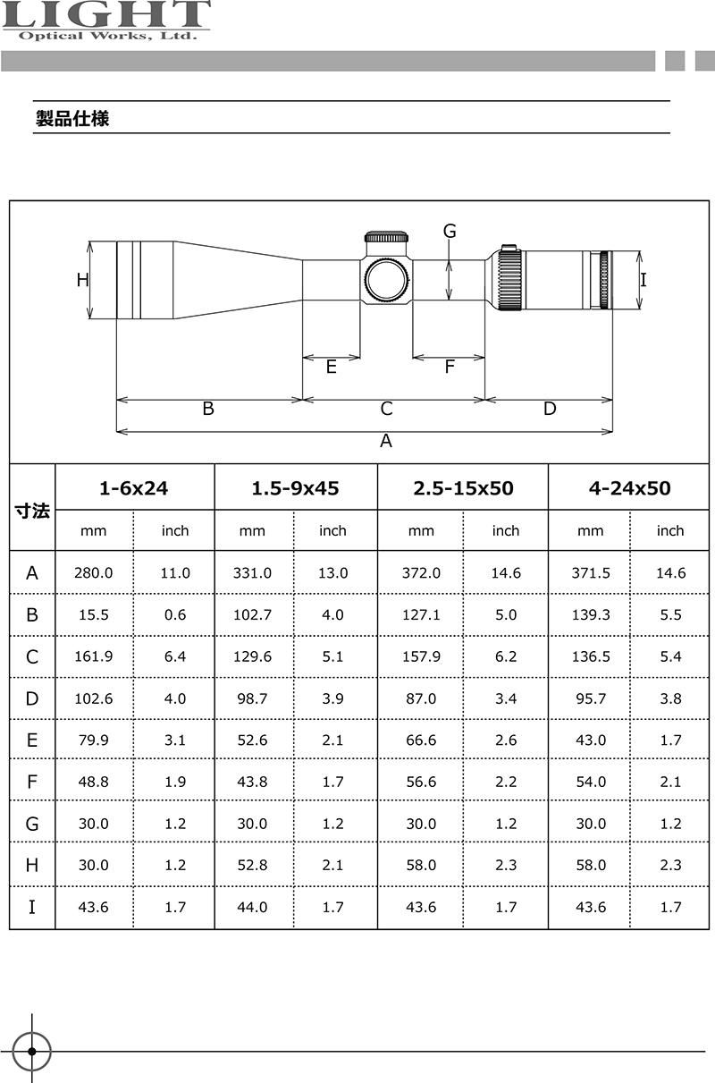ライト光機 30mmチューブスコープ 2.5-15×50mm IRレチクル:MOA ライト光機 30mmチューブスコープ 2.5-15×50mm IRレチクル:MOA