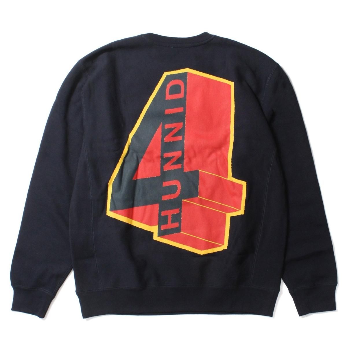 4HUNNID] 4Hunnid 4 Block Logo Crewneck Navy (S～2XLサイズ