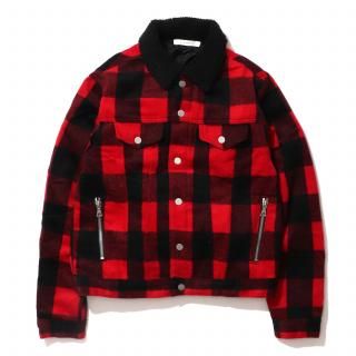 [mnml] Flannel Sherpa Jacket Black/Red (S～2XLサイズ)