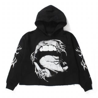 [KEEP OUT FAKE LOVE] Free Love Cropped Fleece Hoodie Jet Black
