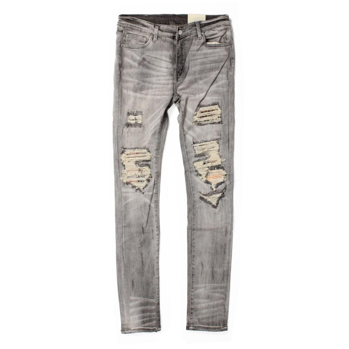mnml] X284 Moto Skinny Denim Gray/Blue (28～38インチ) - DOPE