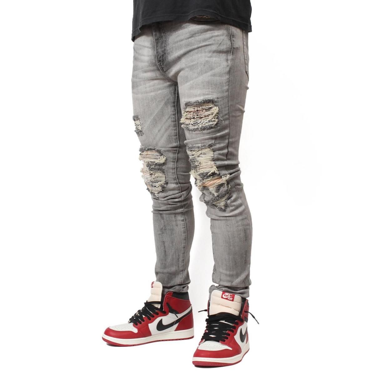 mnml] X284 Moto Skinny Denim Gray/Blue (28～38インチ) - DOPE