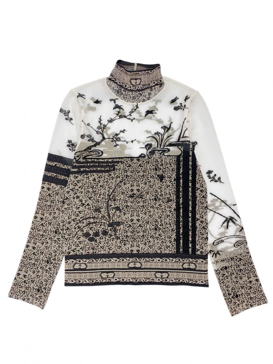 Nature Pattern Sheer Knitted High Neck Top - Revolution Web Nature Pattern Sheer Knitted High Neck Top - Revolution Web