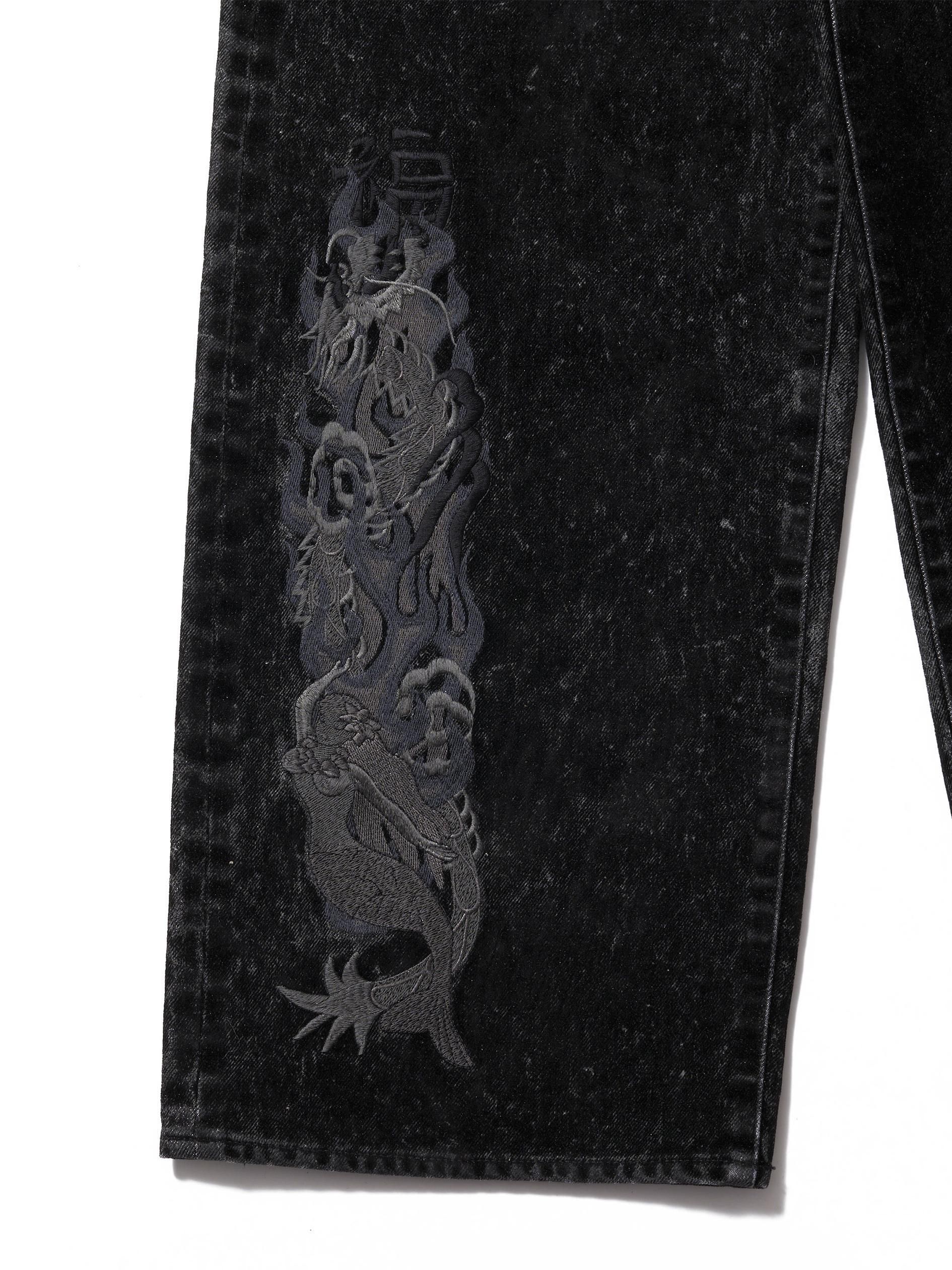 【リピ割】ryurockページ FLOCKED DENIM EMBROIDERED PANTS - Revolution Web Store
