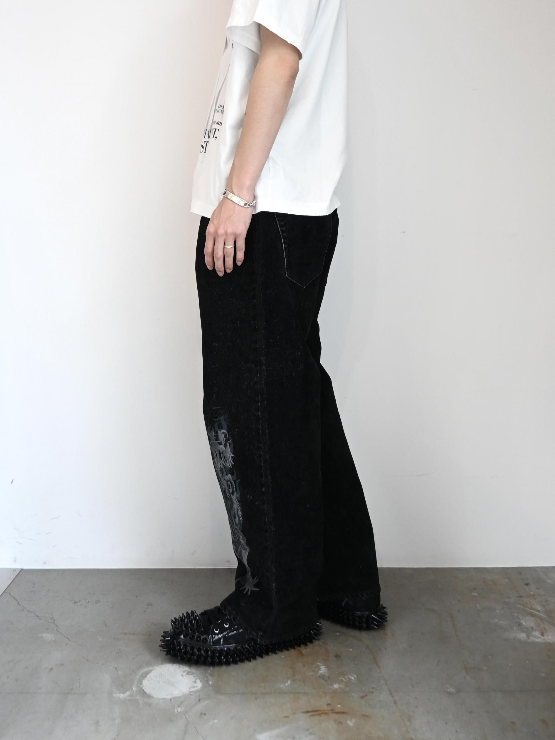 FLOCKED DENIM EMBROIDERED PANTS - ReVoLuTioN
