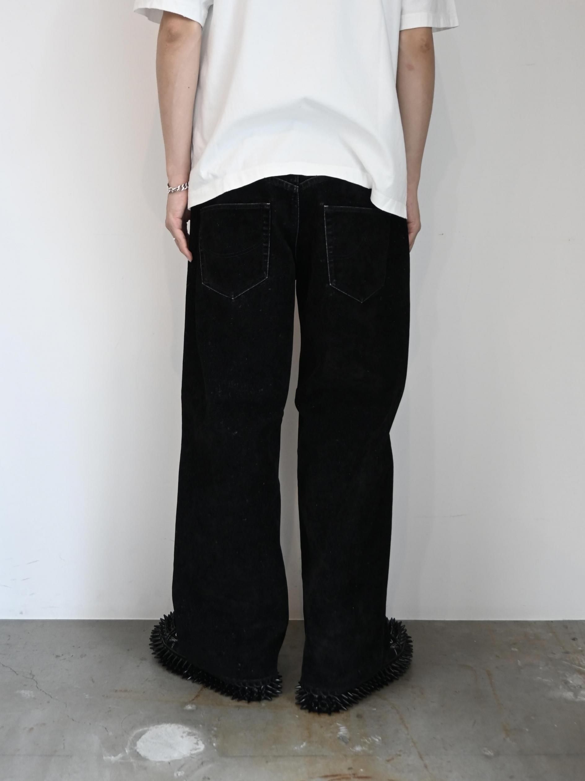 FLOCKED DENIM EMBROIDERED PANTS - Revolution Web Store