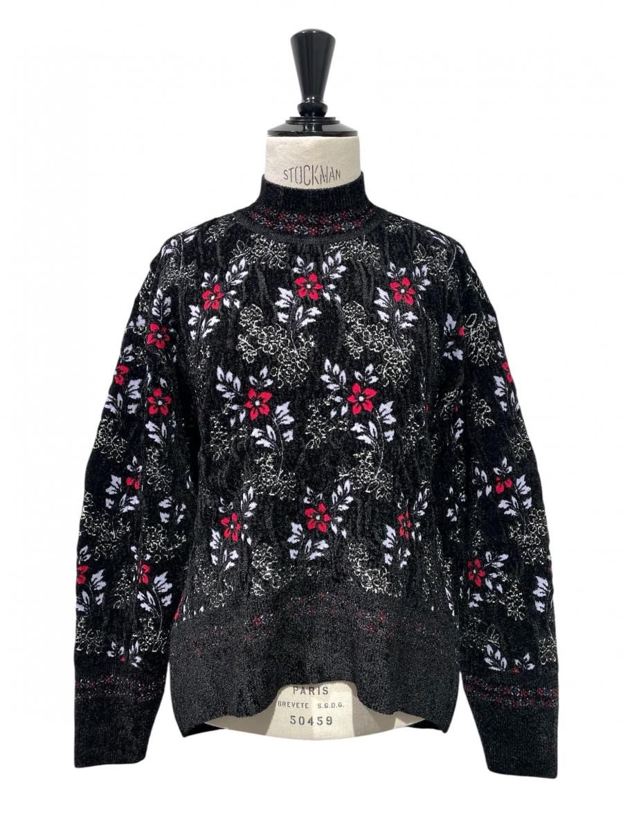 トップス Floral Motif Chenille Knited Top - blue Floral Motif Chenille Knited Top - ReVoLuTioN
