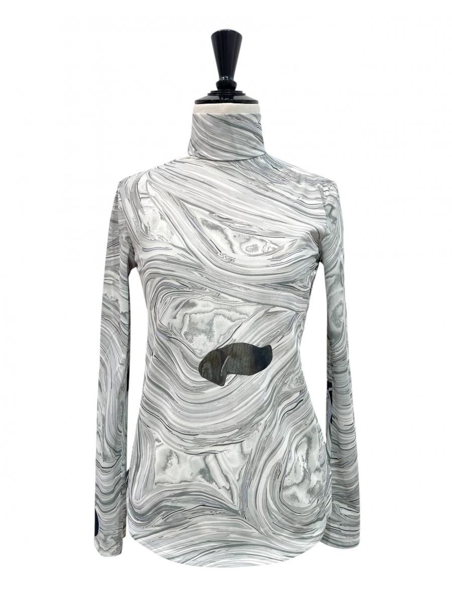 Marble Print Jersey High Neck Top - ReVoLuTioN