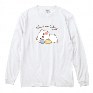 ゆったり・綿100%ロングTシャツ『ポテチ/ゲスくま』ホワイト
