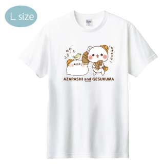 ゆったり・綿100%Tシャツ(L)『たけのこ/毒舌あざらし&ゲスくま』ホワイト