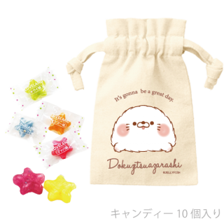 キャンディ入りコットン巾着ポーチ『ナチュラル/毒舌あざらし』