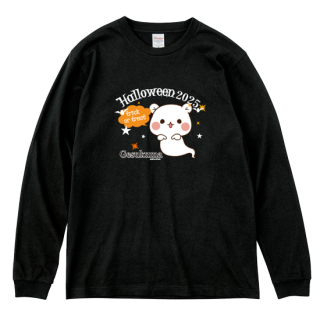 ゆったり・綿100%ロングTシャツ『オバケ/ゲスくま』ブラック