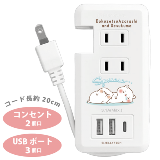 3USBポート&2口コンセントタップ『スヤァ/毒舌あざらし&ゲスくま』