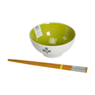 茶碗（グリーン）＆持ちやすい箸ギフト