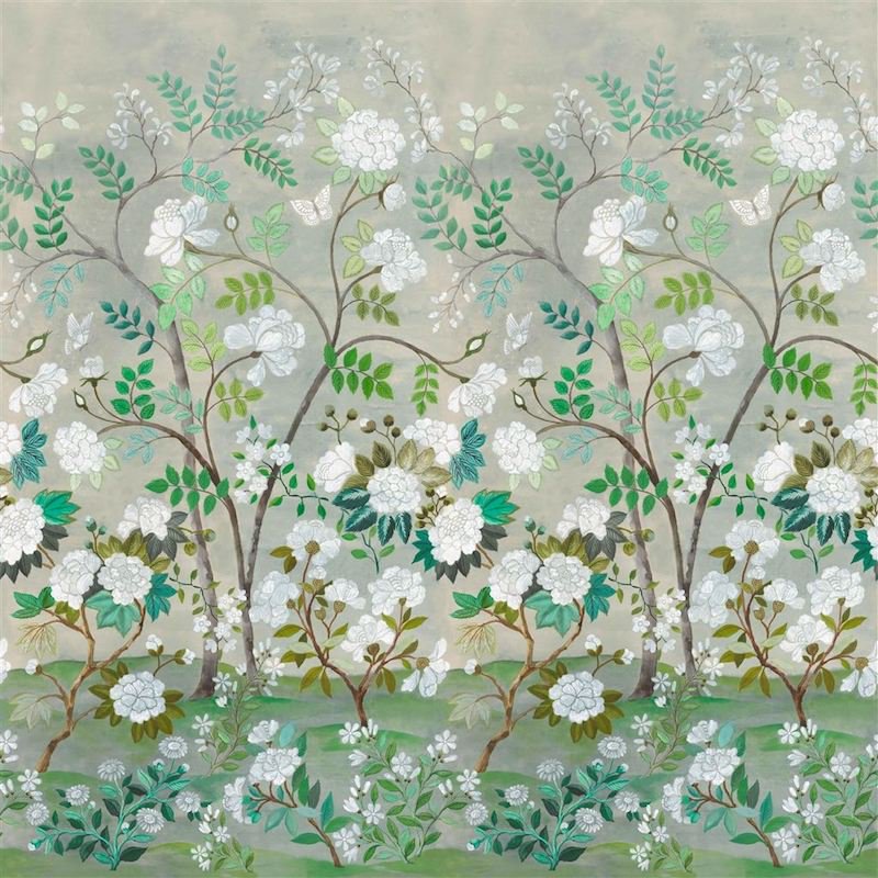 Fleur Orientale Pale Celadon / PDG1152/01 / Porcelaine de Chine Wallpapers / Designers Guild