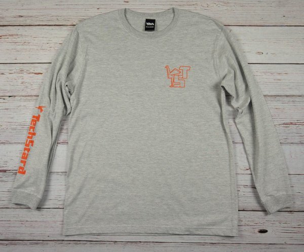 TS Cutout Logo Long Sleeve Tee アッシュグレー/オレンジ - TechStard