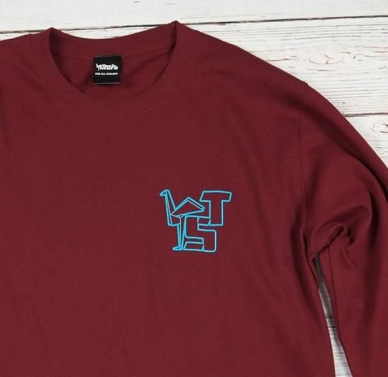 TS Cutout Logo Long Sleeve Tee バーガンディー/スカイブルー