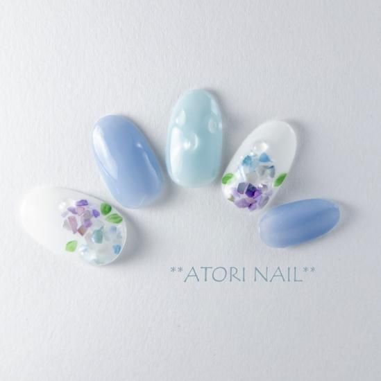雨が滴る紫陽花ネイル - オーダーネイルチップ専門店アトリ